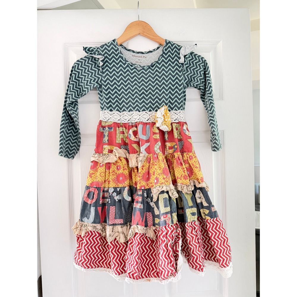 Mustard Pie Alphabet Themed Patchwork Ruffle Dress